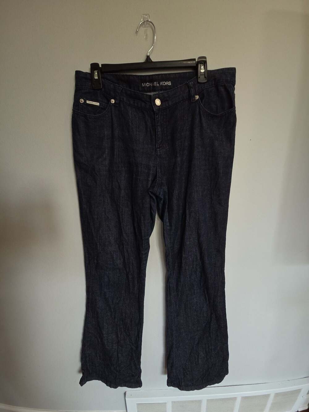 Michael Kors Women's Dark Wash Stretch Denim Jeans with MK Logo Back Pocket